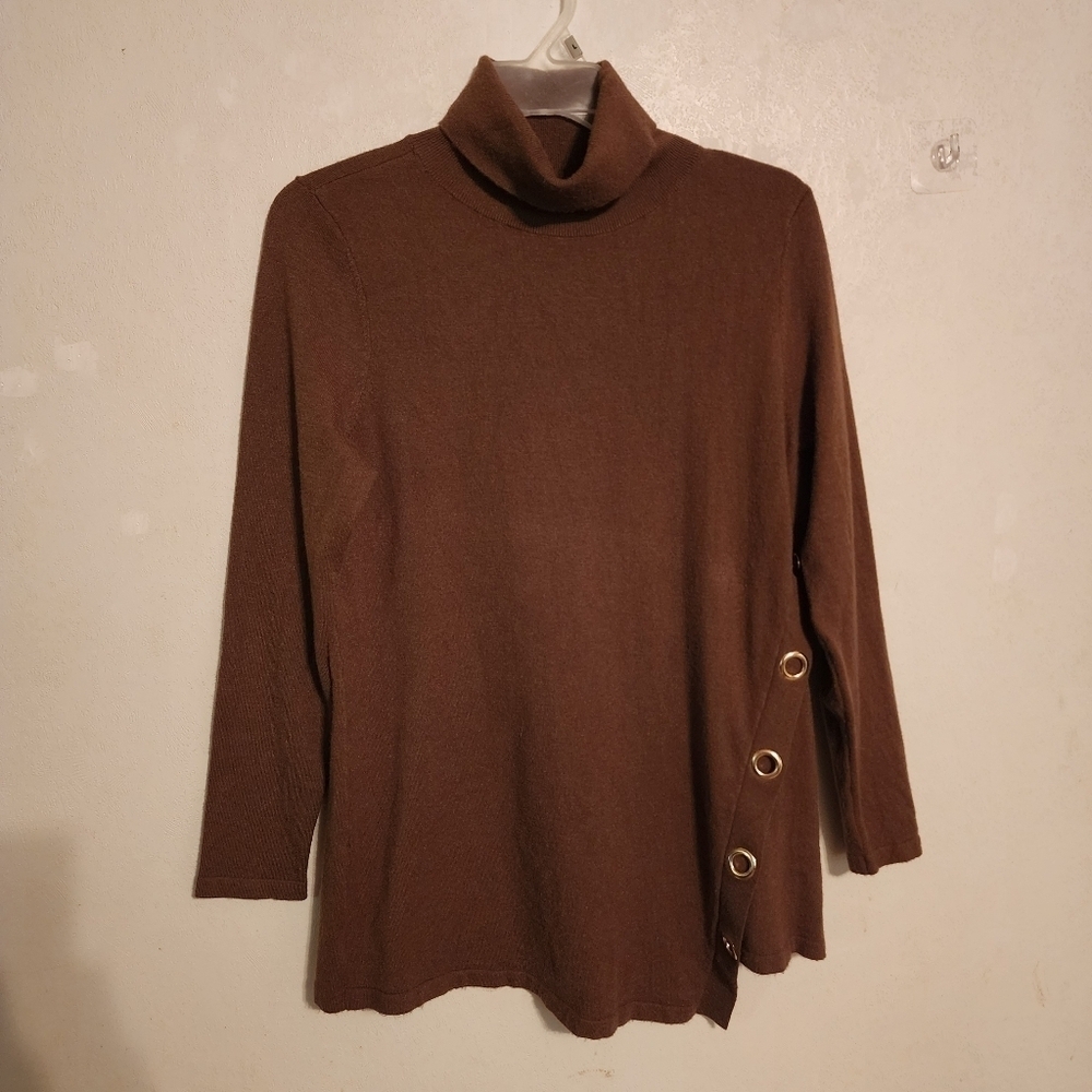 Soft Surroundings Sleek Lines Turtleneck Sweater Green Size Medium Petite